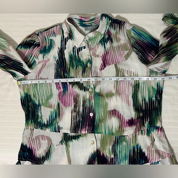 Habitat Clothes to Live In Watercolor Tiered Ruffled Bell Sleeve Blouse XS - Picture 8 of 11